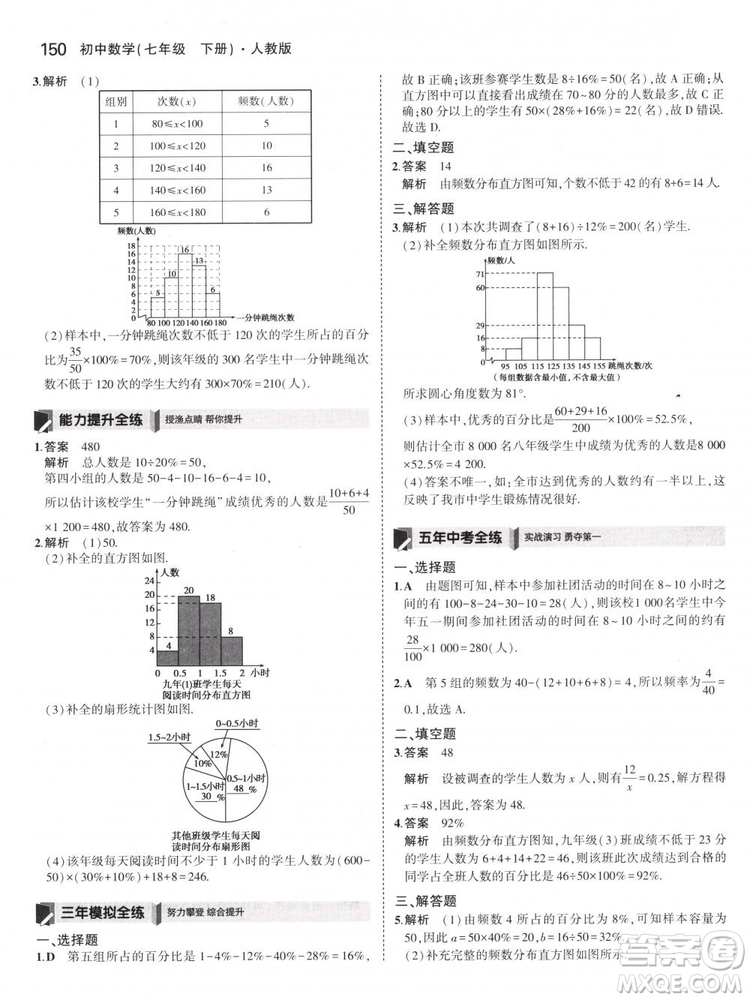 曲一線科學(xué)備考2019版5年中考3年模擬七年級(jí)下冊(cè)數(shù)學(xué)人教版RJ參考答案