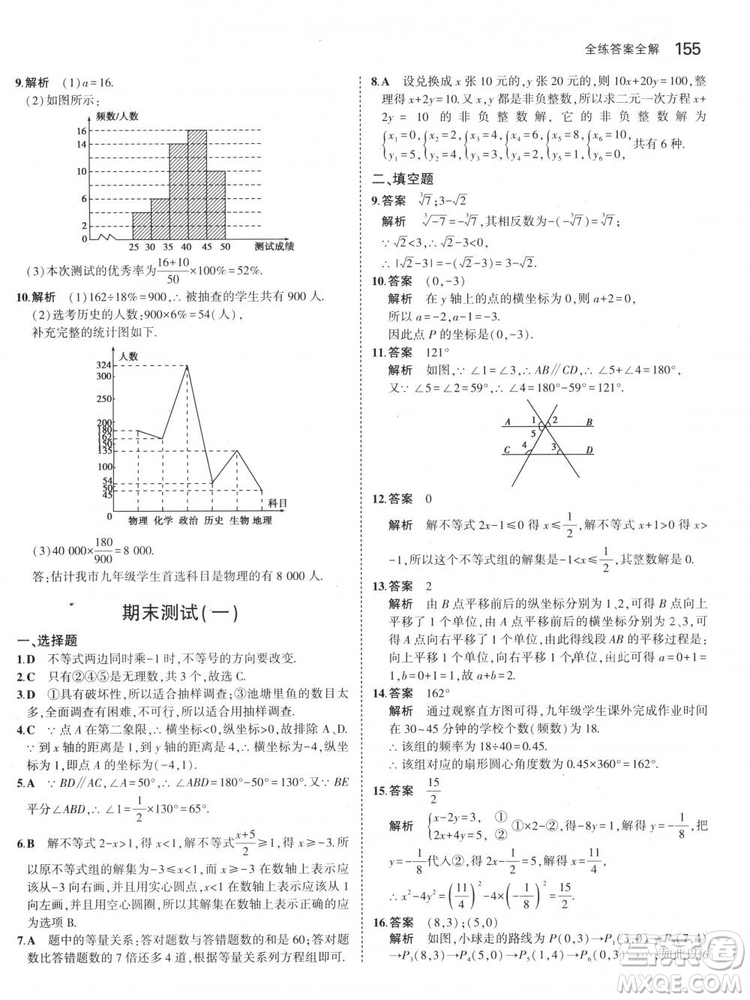 曲一線科學(xué)備考2019版5年中考3年模擬七年級(jí)下冊(cè)數(shù)學(xué)人教版RJ參考答案