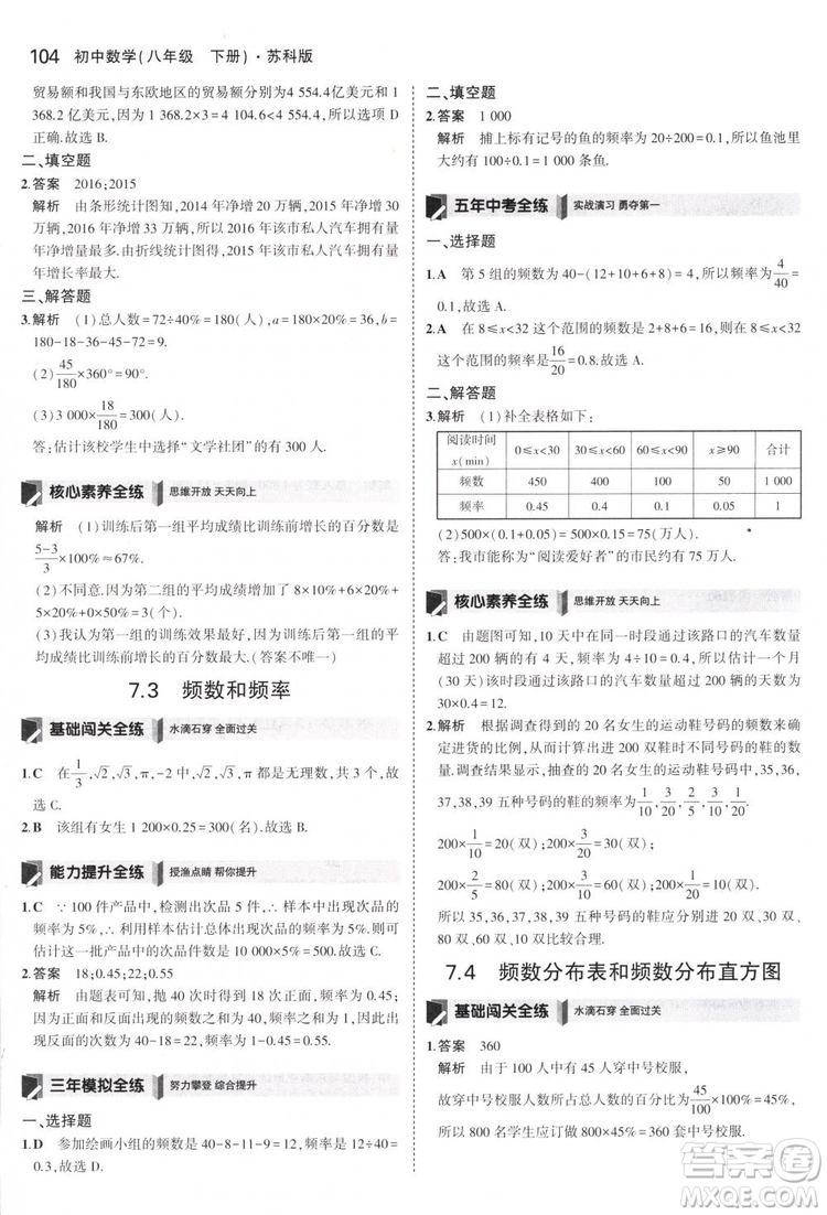 曲一線科學備考2019版5年中考3年模擬八年級數(shù)學下冊蘇科版參考答案