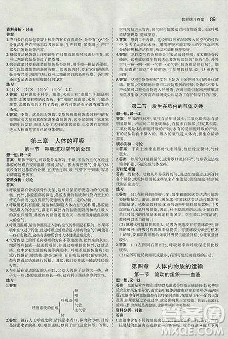 2019人教版義務(wù)教育教科書生物學(xué)七年級下冊課本教材參考答案