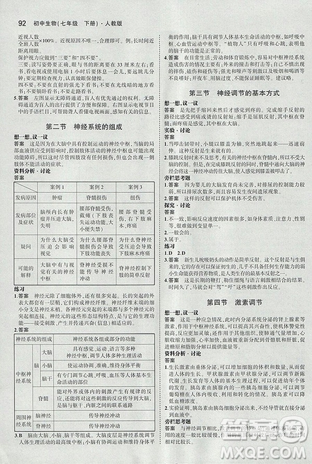 2019人教版義務(wù)教育教科書生物學(xué)七年級下冊課本教材參考答案