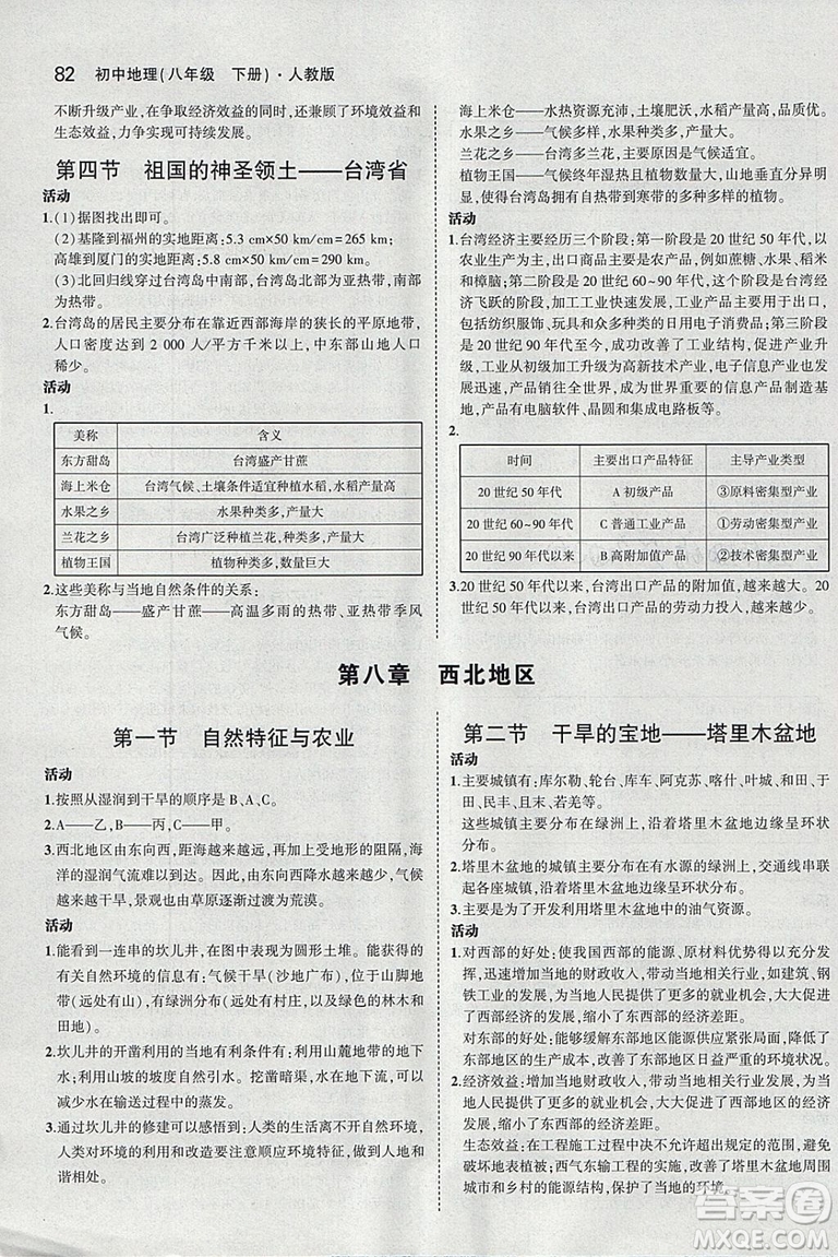 義務(wù)教育教科書(shū)教材課本2019年使用人教版初中地理八年級(jí)下冊(cè)地理書(shū)答案