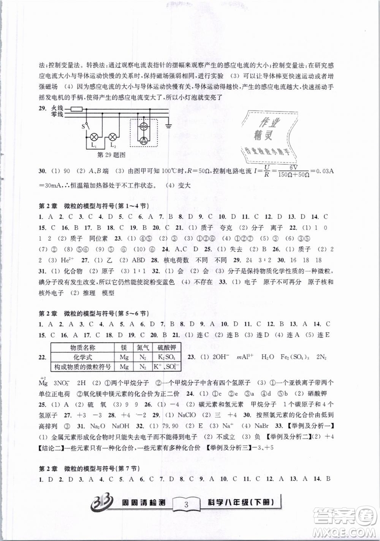 2019春BFB系列周周清檢測(cè)八年級(jí)下冊(cè)科學(xué)浙教版參考答案