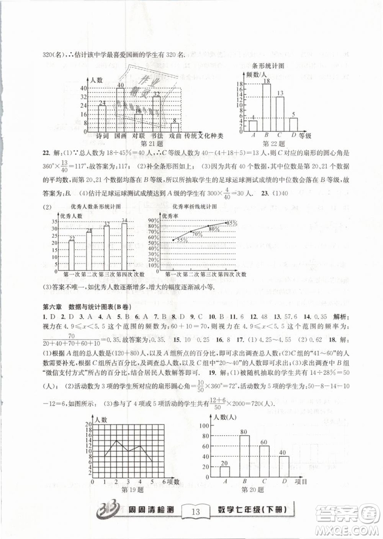 BFB系列叢書周周清檢測2019七年級數(shù)學(xué)下冊浙教版參考答案