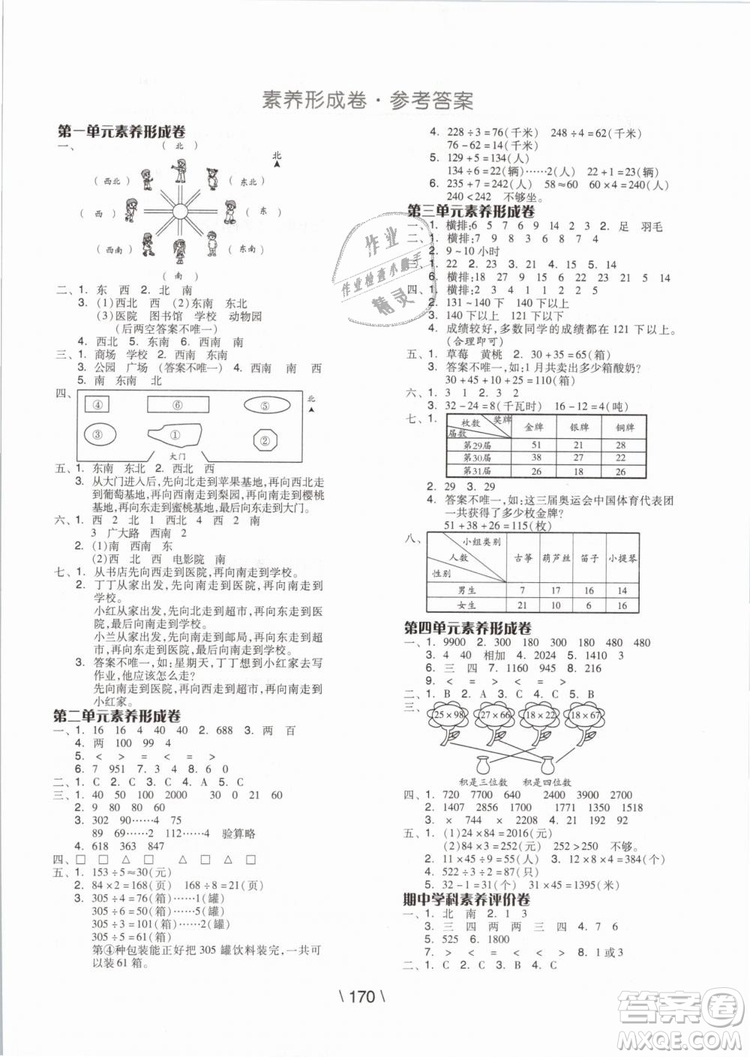 2019版全品學(xué)練考三年級(jí)下冊數(shù)學(xué)人教版RJ參考答案