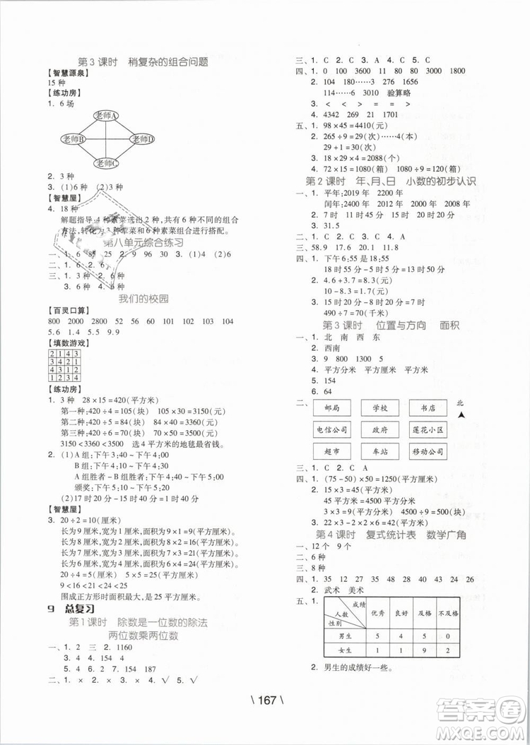 2019版全品學(xué)練考三年級(jí)下冊數(shù)學(xué)人教版RJ參考答案