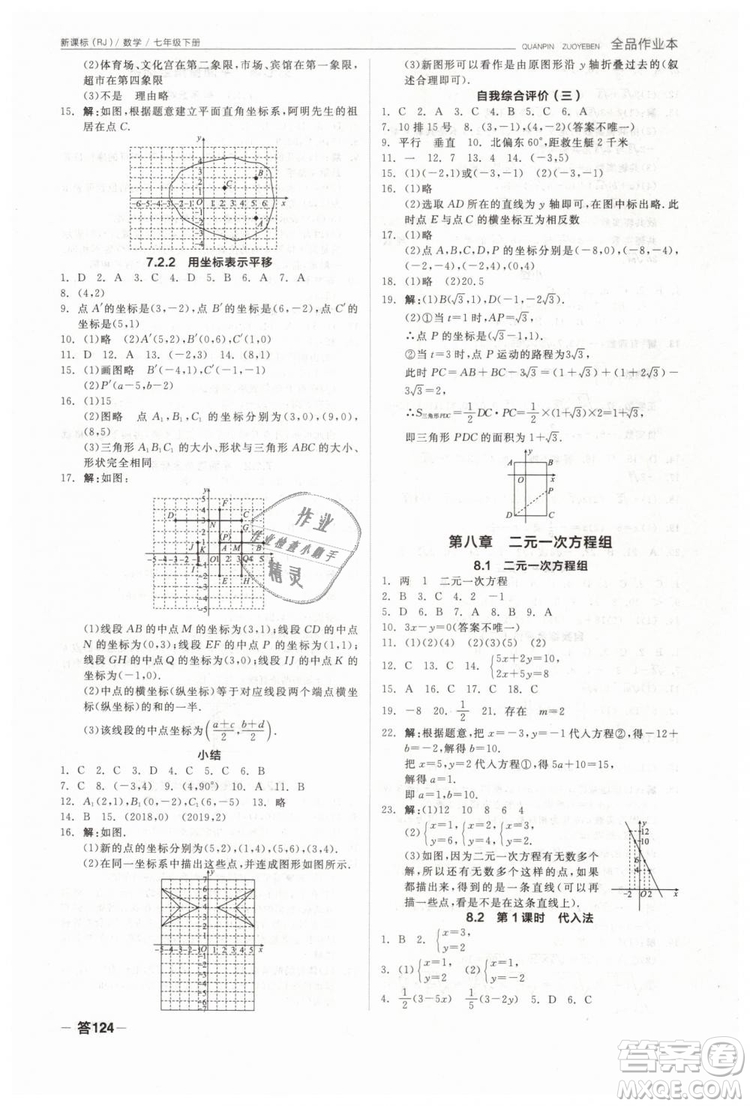 全品作業(yè)本2019七年級下冊數(shù)學(xué)新課標(biāo)人教版RJ參考答案