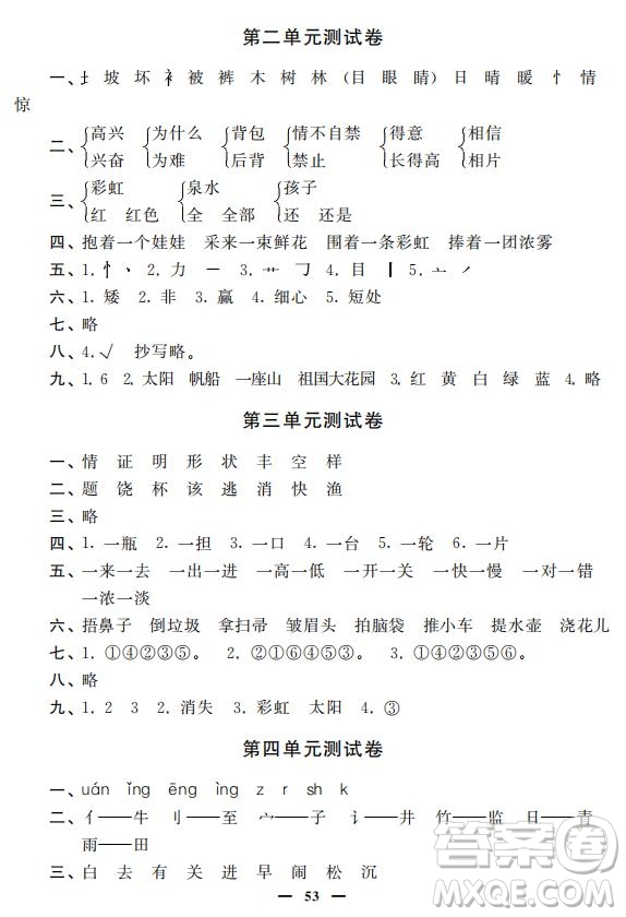 鐘書(shū)金牌2019年金牌教練一年級(jí)語(yǔ)文下冊(cè)參考答案