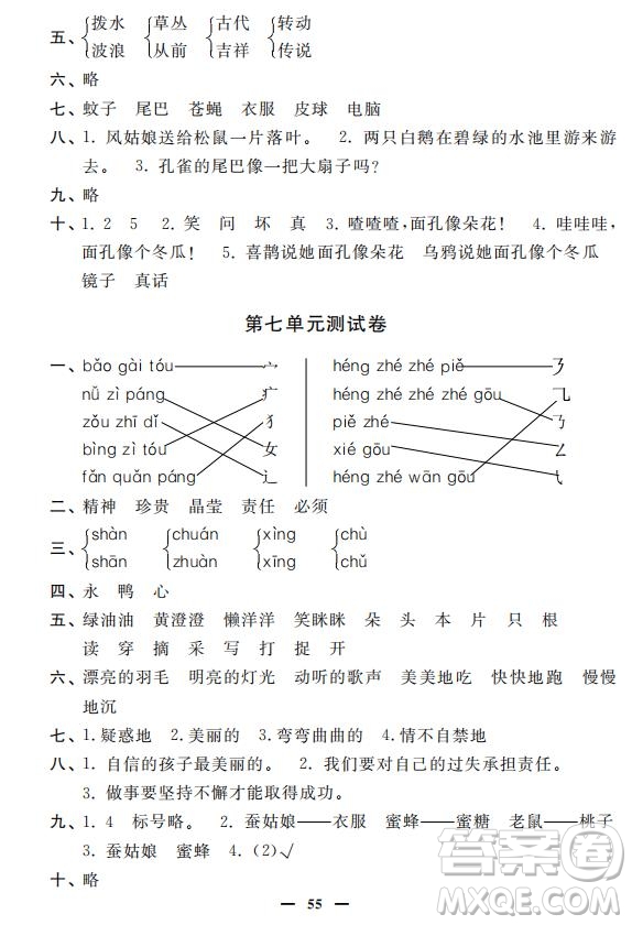 鐘書(shū)金牌2019年金牌教練一年級(jí)語(yǔ)文下冊(cè)參考答案