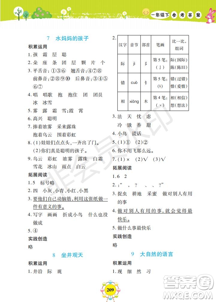 2019年新編同步學(xué)一年級(jí)下冊(cè)語(yǔ)文人教部編版參考答案