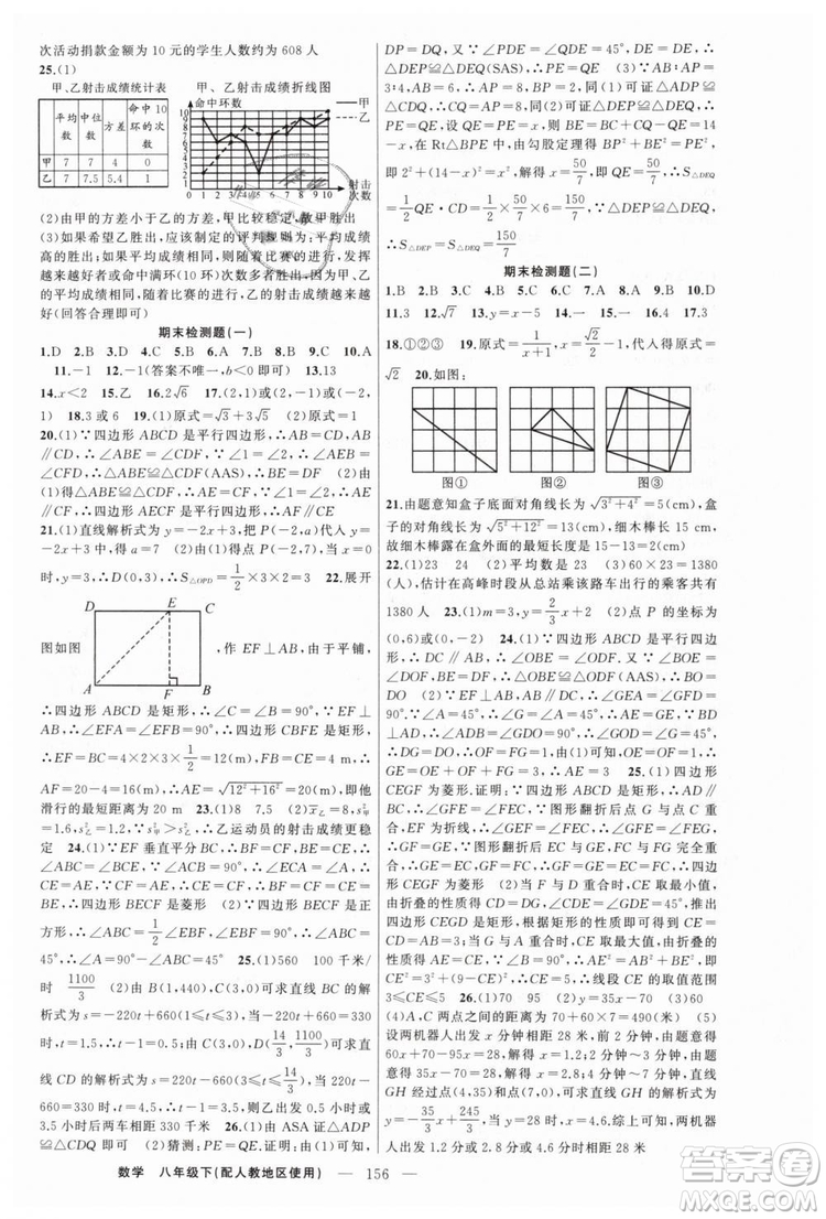 人教地區(qū)使用原創(chuàng)新課堂2019年數(shù)學(xué)下冊(cè)八年級(jí)參考答案