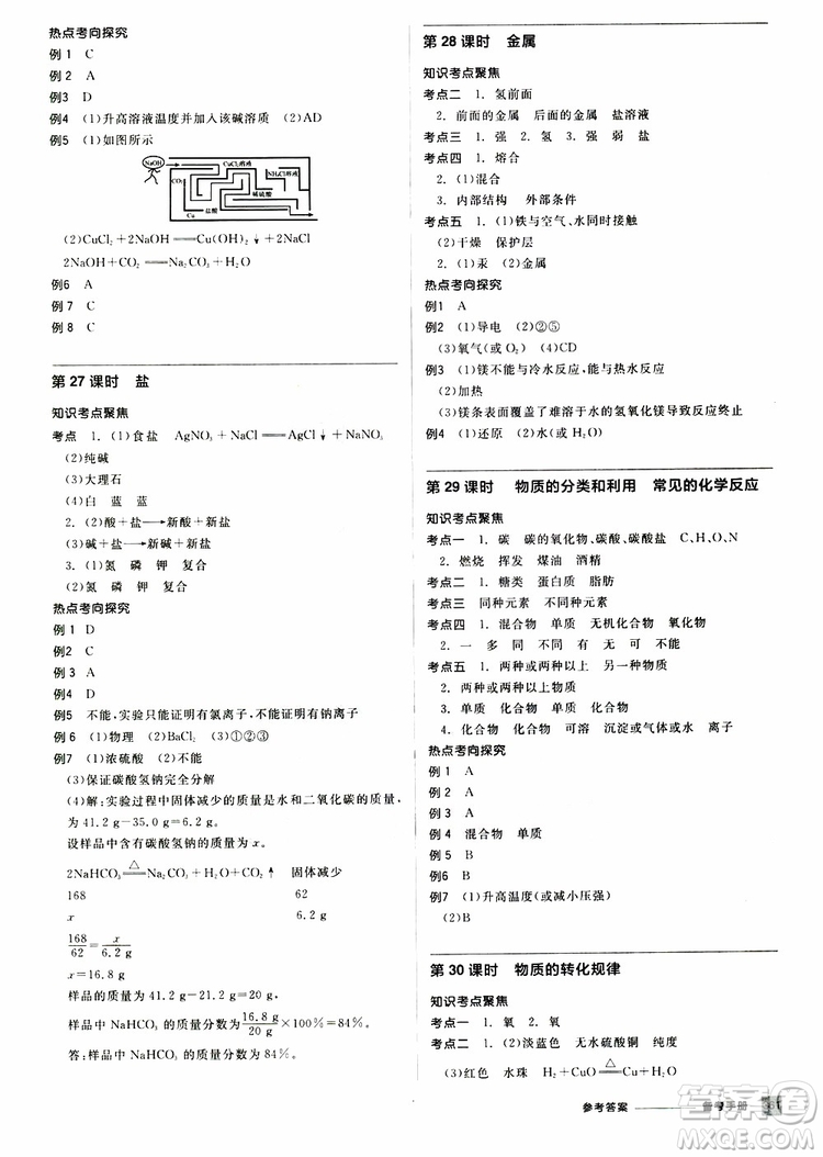 2019版全品中考復(fù)習(xí)方案?jìng)淇际謨?cè)九年級(jí)初三科學(xué)ZJ浙江專版參考答案