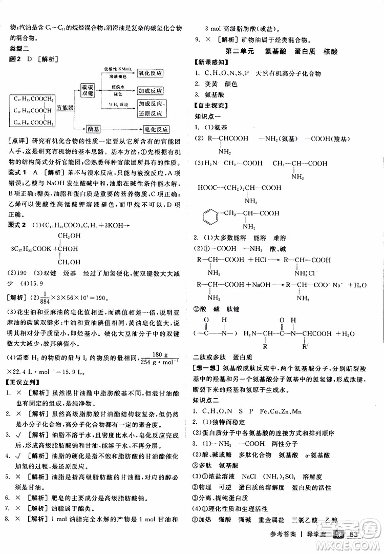 2019年全品學(xué)練考測評卷高中化學(xué)選修5有機(jī)化學(xué)基礎(chǔ)蘇教版SJ參考答案