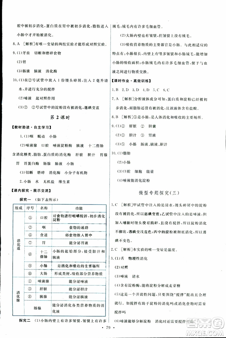 天舟文化2019年能力培養(yǎng)與測(cè)試七年級(jí)下冊(cè)生物人教版參考答案