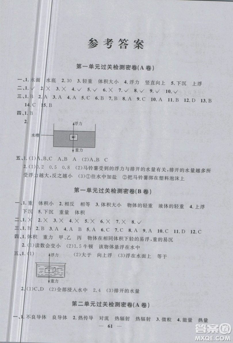 陽(yáng)光同學(xué)2019版一線名師全優(yōu)好卷五年級(jí)下冊(cè)科學(xué)教科版參考答案