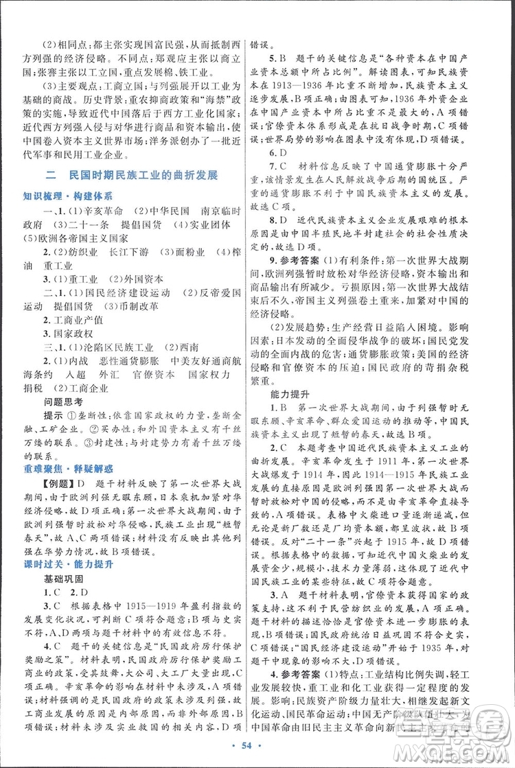 2019高中同步測控優(yōu)化設(shè)計(jì)歷史必修2人民版答案