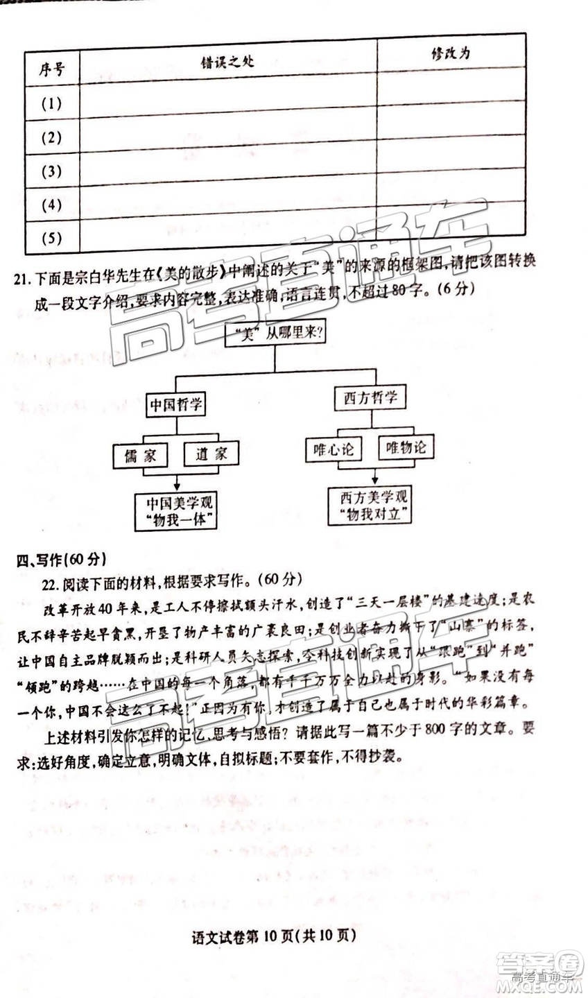 2019年武漢高三二月調(diào)考語文試題及參考答案