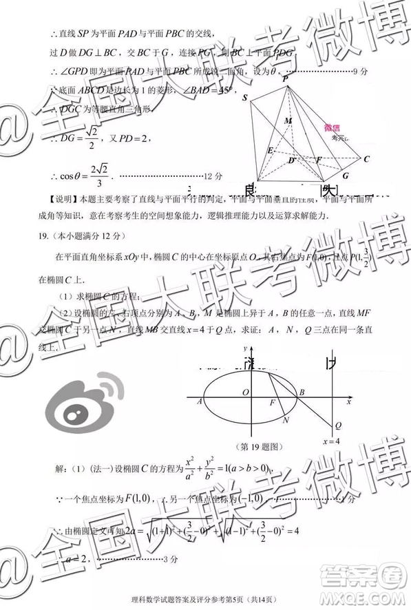 2019年深圳市高三一?？荚?yán)砜茢?shù)學(xué)參考答案