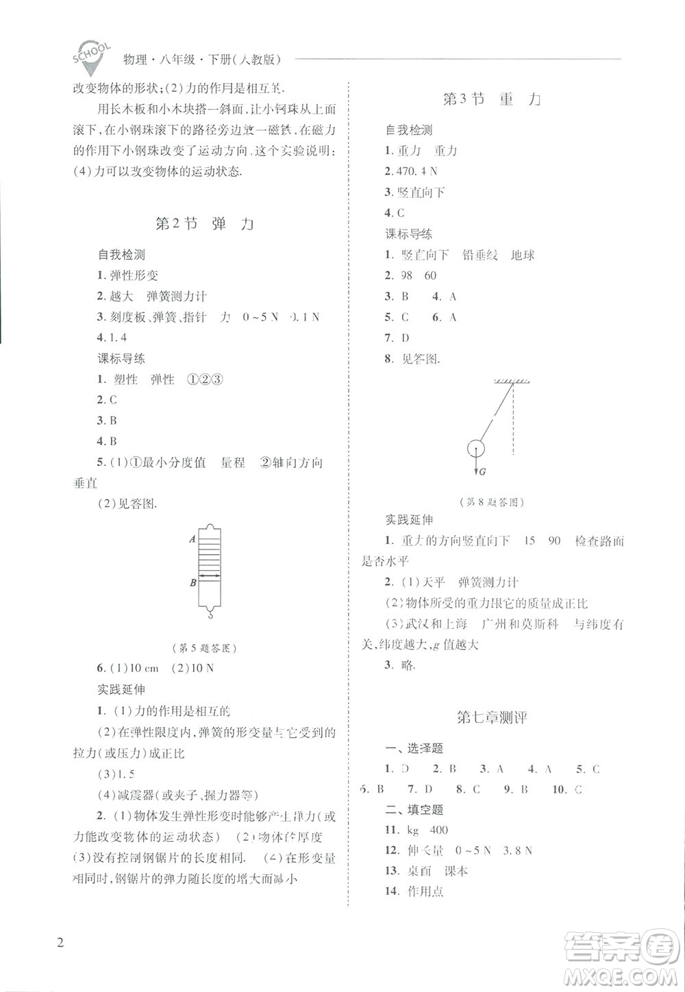 2019新課程問題解決導(dǎo)學(xué)方案八年級(jí)下冊(cè)物理人教版答案