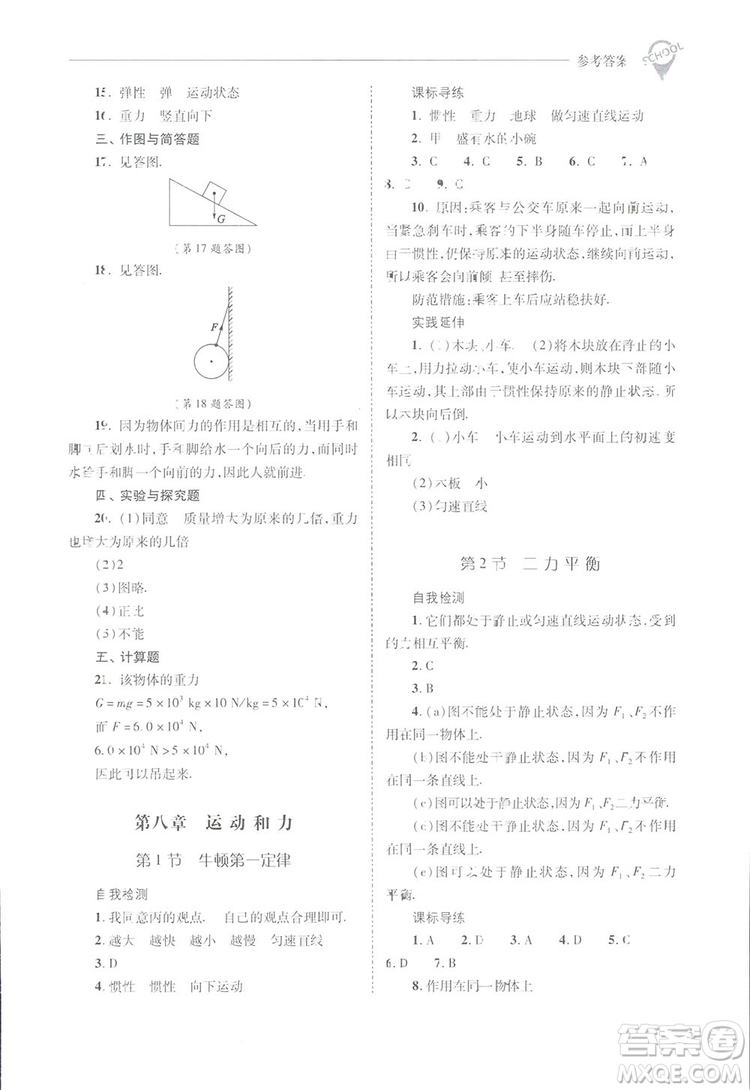 2019新課程問題解決導(dǎo)學(xué)方案八年級(jí)下冊(cè)物理人教版答案