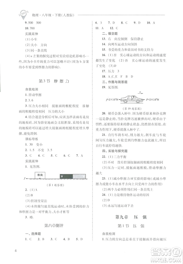 2019新課程問題解決導(dǎo)學(xué)方案八年級(jí)下冊(cè)物理人教版答案