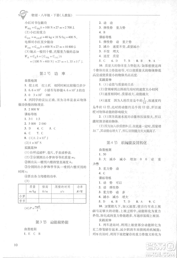 2019新課程問題解決導(dǎo)學(xué)方案八年級(jí)下冊(cè)物理人教版答案