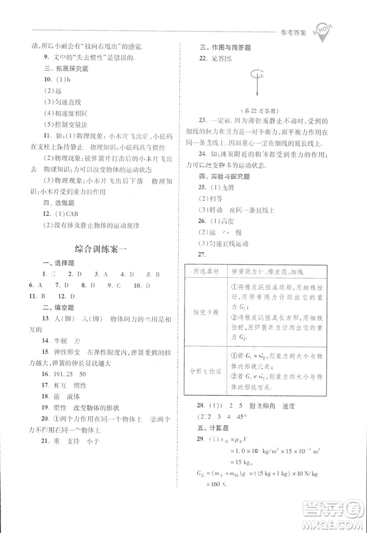 2019新課程問題解決導(dǎo)學(xué)方案八年級(jí)下冊(cè)物理人教版答案