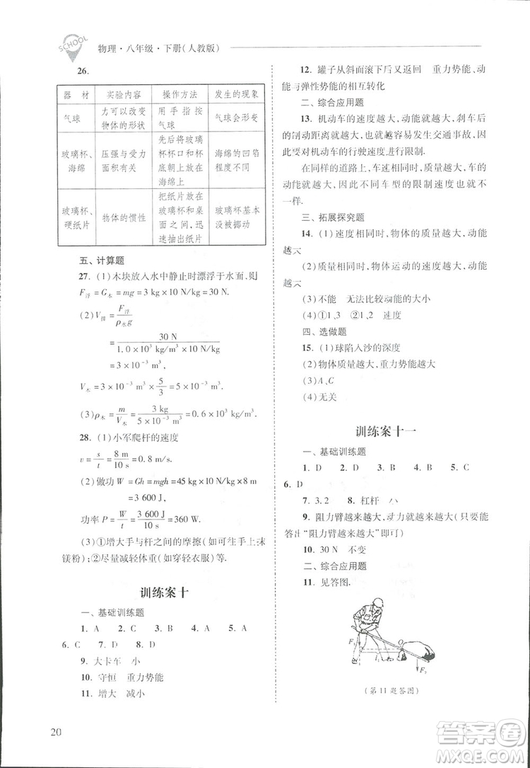 2019新課程問題解決導(dǎo)學(xué)方案八年級(jí)下冊(cè)物理人教版答案