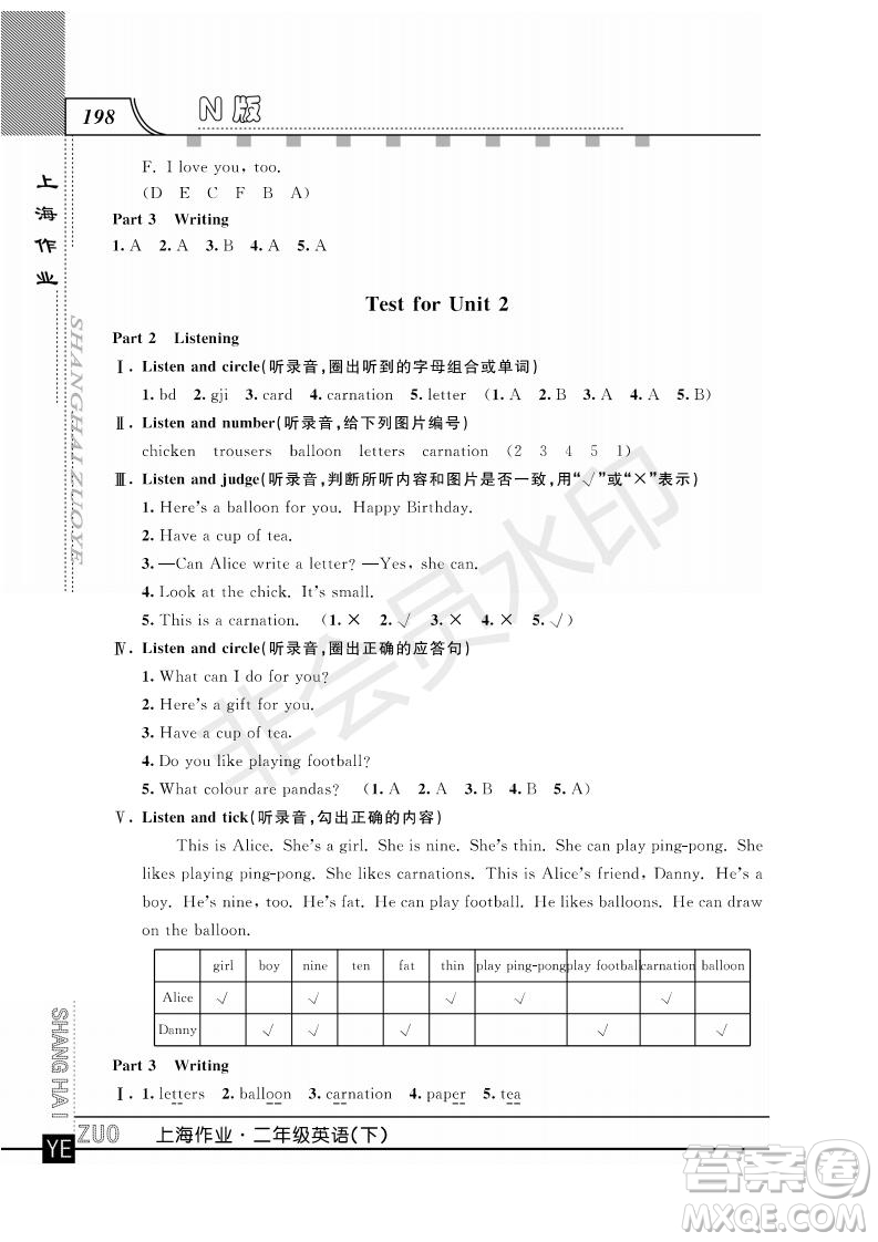 2019年鐘書金牌上海作業(yè)二年級(jí)下冊(cè)英語N版牛津版參考答案