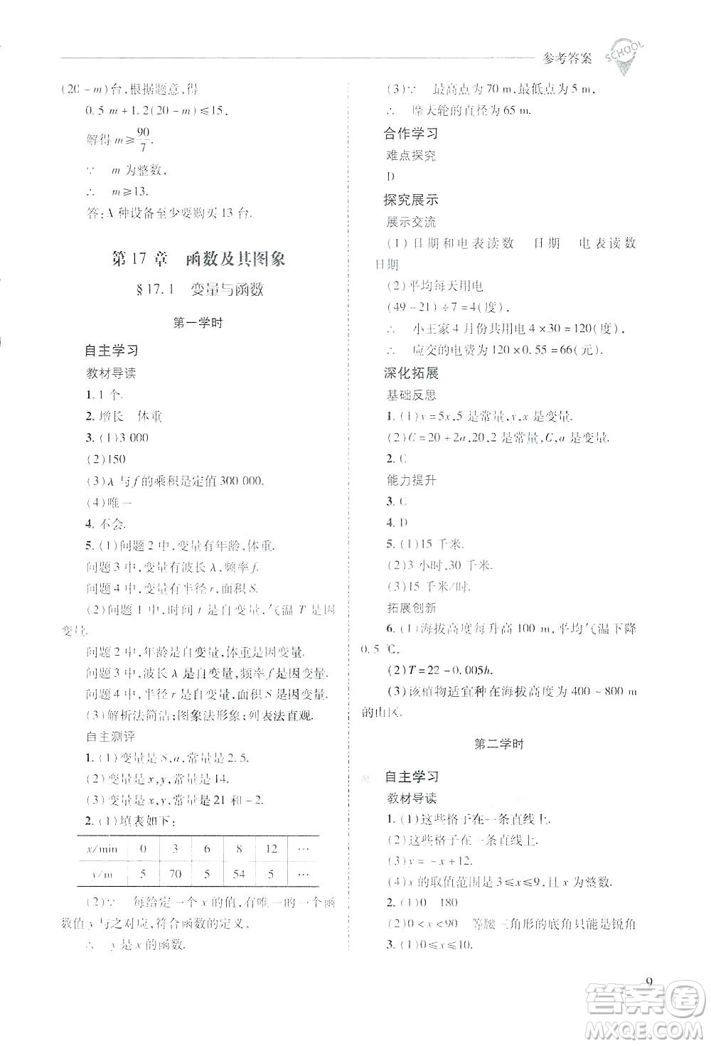 2019新課程問題解決導(dǎo)學(xué)方案數(shù)學(xué)八年級下冊華東師大版答案