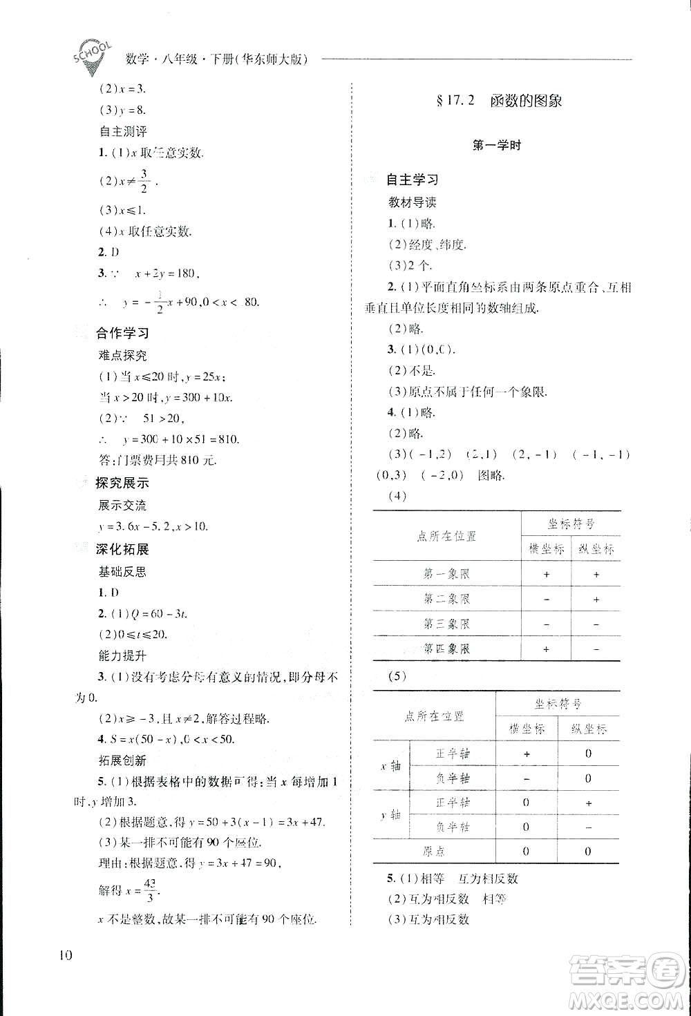 2019新課程問題解決導(dǎo)學(xué)方案數(shù)學(xué)八年級下冊華東師大版答案