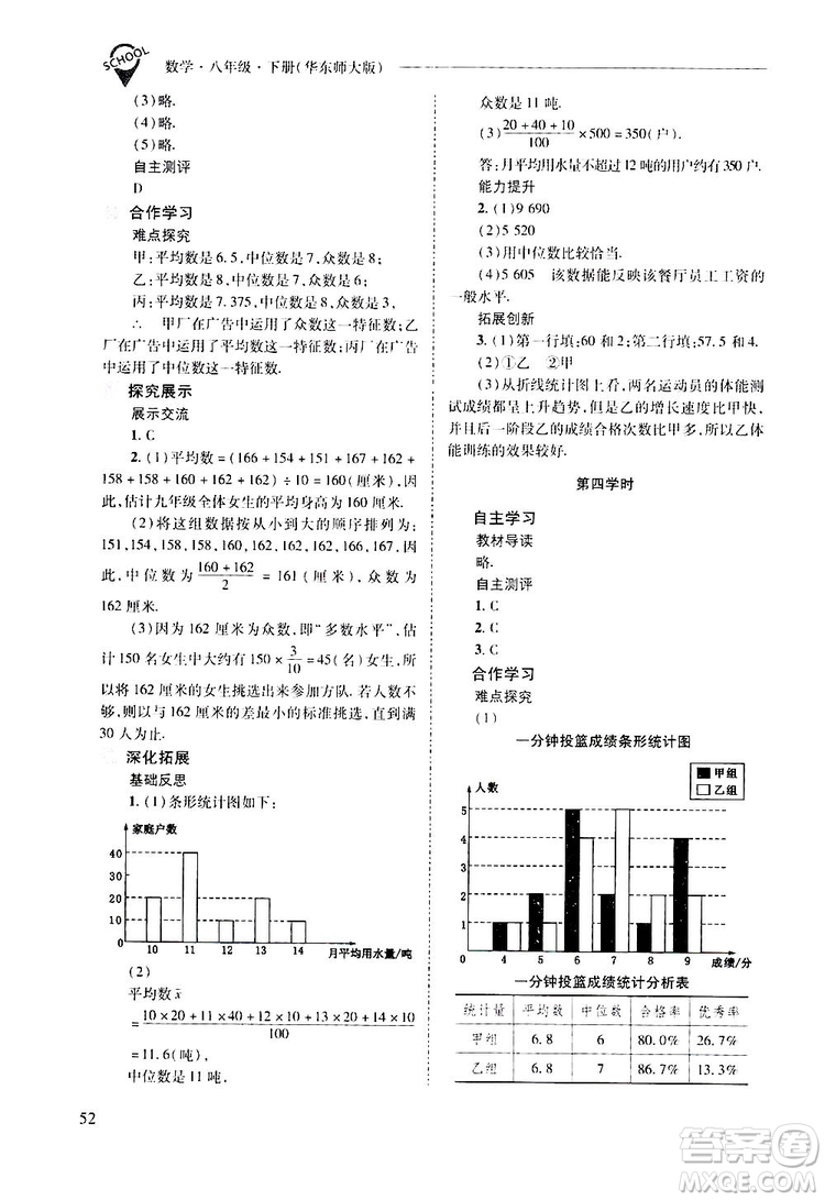 2019新課程問題解決導(dǎo)學(xué)方案數(shù)學(xué)八年級下冊華東師大版答案