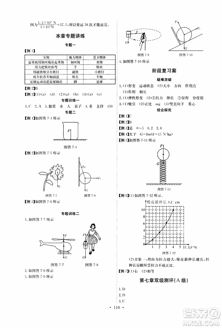 2019年長江全能學(xué)案同步練習(xí)冊八年級下冊物理人教版參考答案