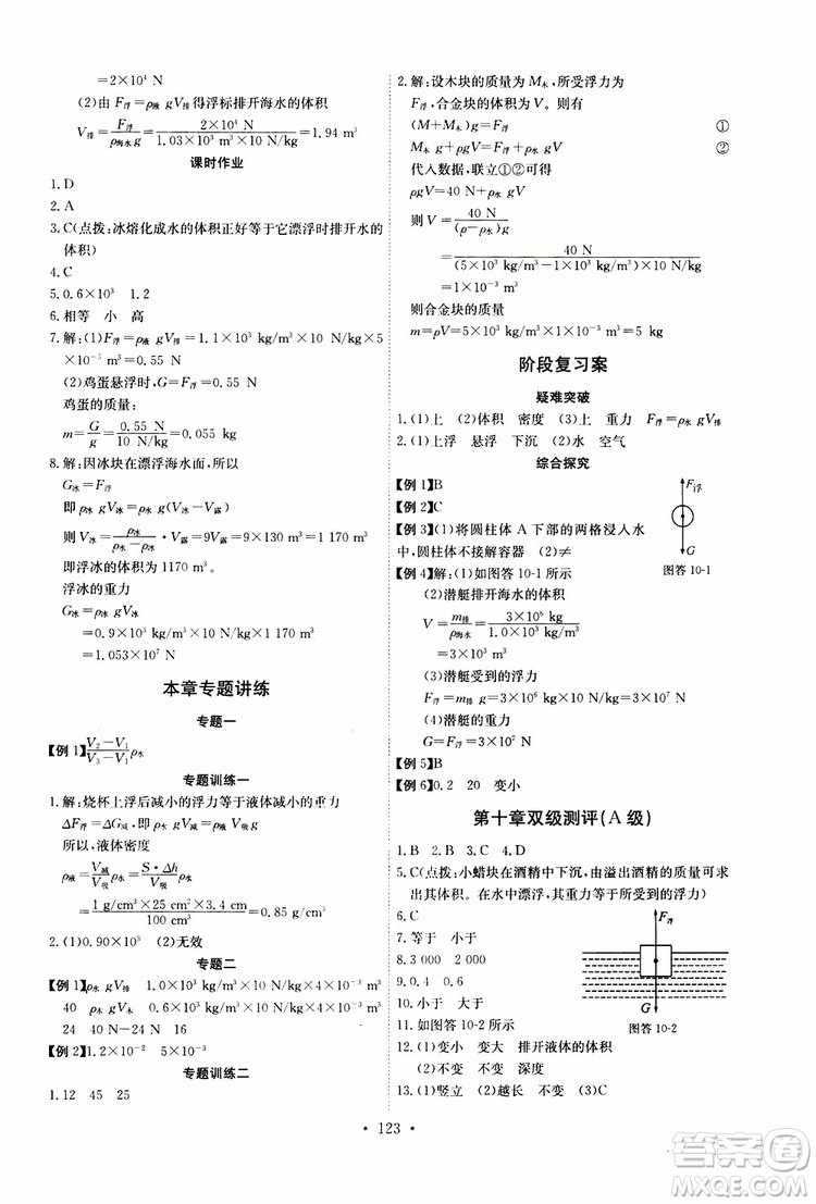 2019年長江全能學(xué)案同步練習(xí)冊八年級下冊物理人教版參考答案