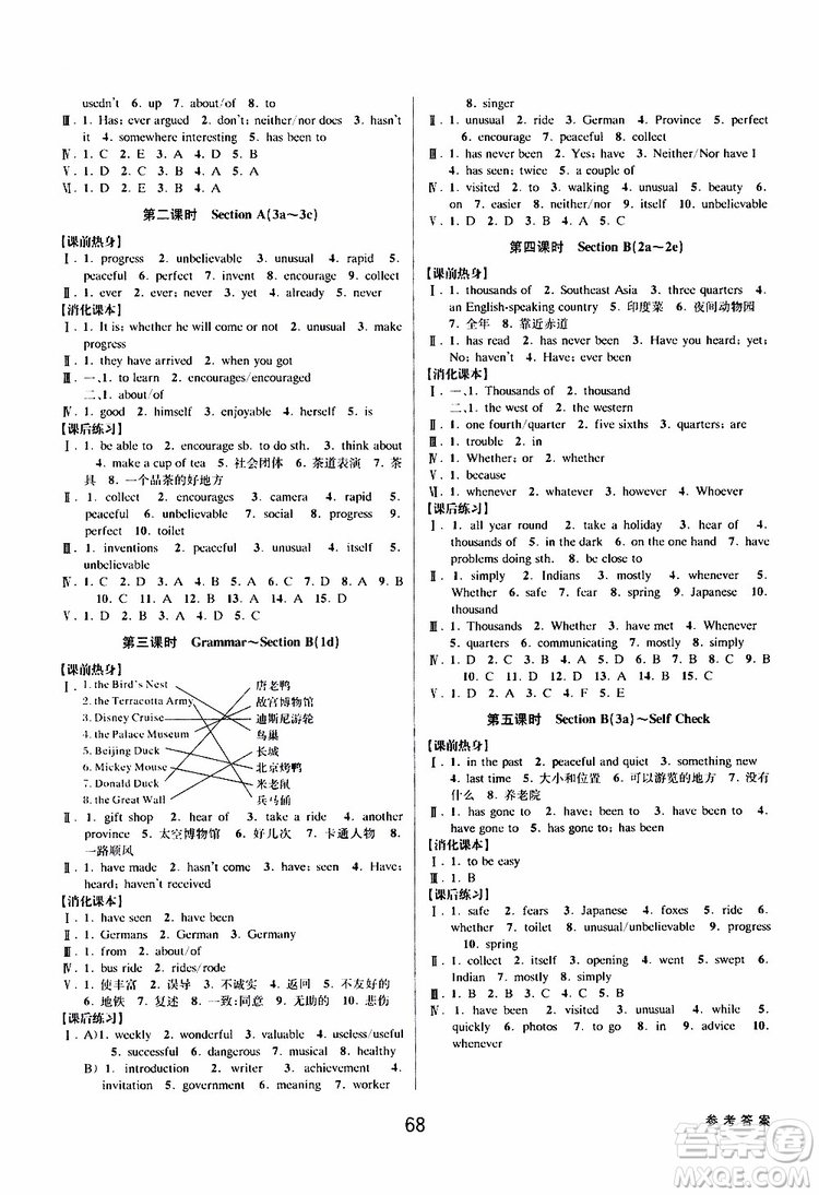 2019版初中新學(xué)案優(yōu)化與提高八年級下冊英語參考答案