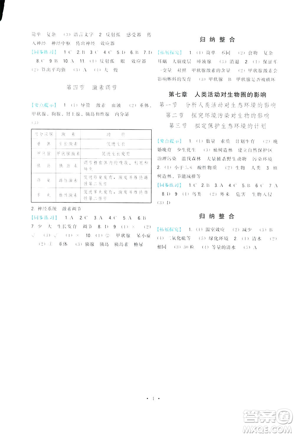 2019頂尖課課練生物七年級下冊人教版答案