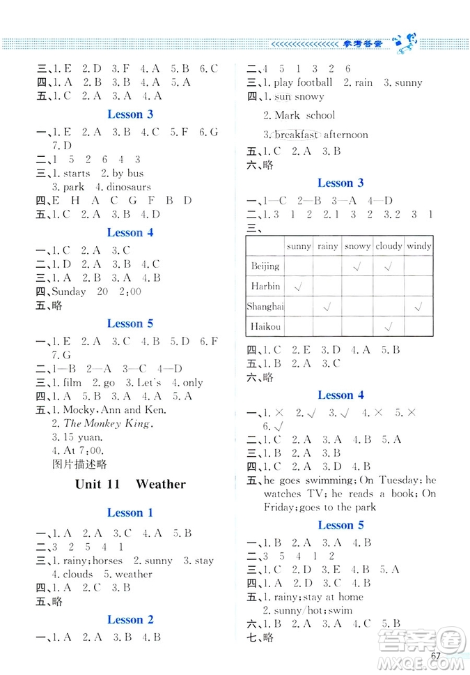 第2版2019課堂精練小學(xué)六年級(jí)英語(yǔ)下冊(cè)北師大版參考答案