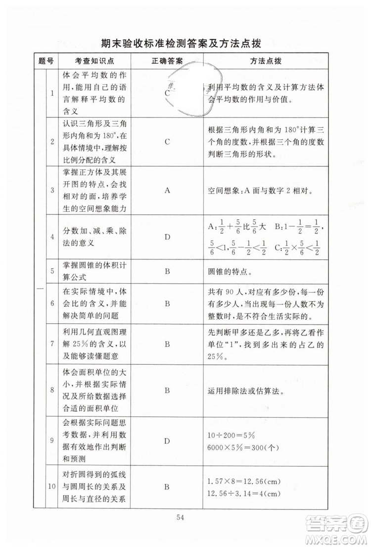 海淀名師伴你學(xué)2019年同步學(xué)練測六年級下冊第2版數(shù)學(xué)BS北師大版參考答案