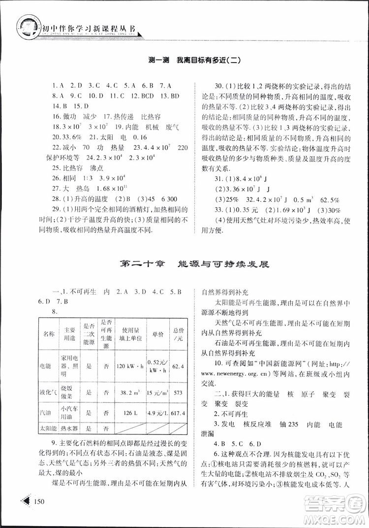 2019年初中伴你學(xué)習(xí)新課程叢書九年級下冊物理五四制魯教版參考答案