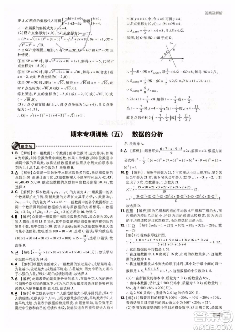 2019新版初中必刷題八年級(jí)下冊(cè)數(shù)學(xué)RJ人教版參考答案