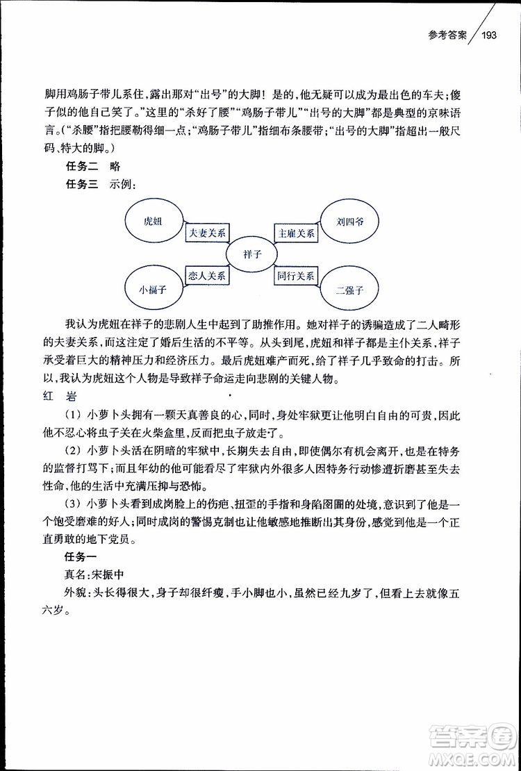 2019年初中語文課外閱讀讀本七年級下冊參考答案