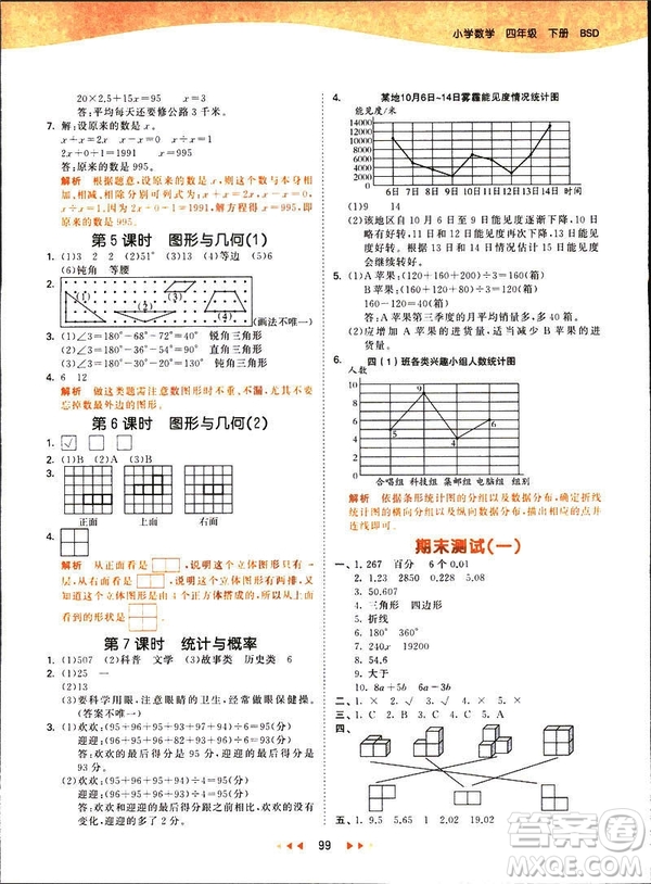 小兒郎2019春季53天天練四年級下冊數(shù)學(xué)北師大版參考答案