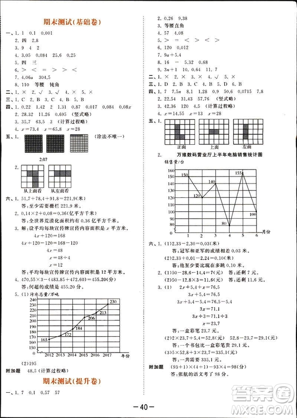 小兒郎2019春季53天天練四年級下冊數(shù)學(xué)北師大版參考答案