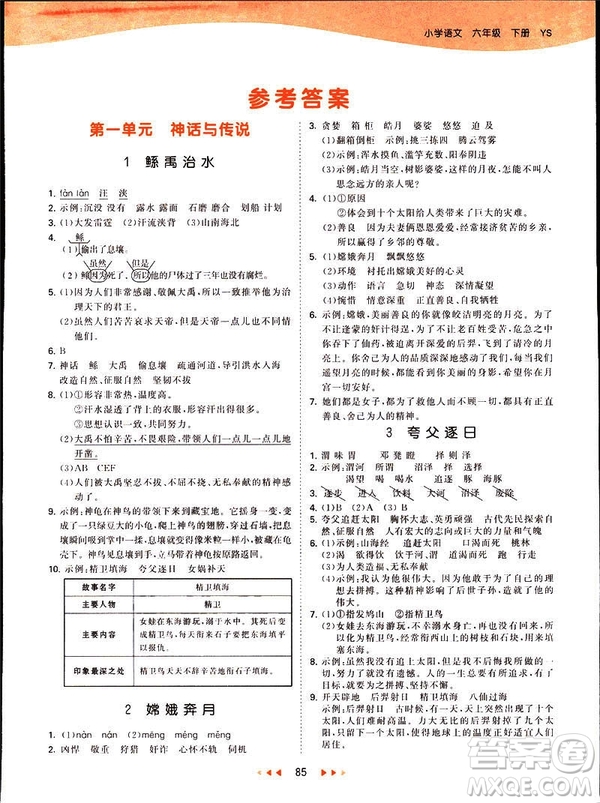 2019春季53天天練六年級(jí)下冊(cè)語(yǔ)文語(yǔ)文YS版參考答案