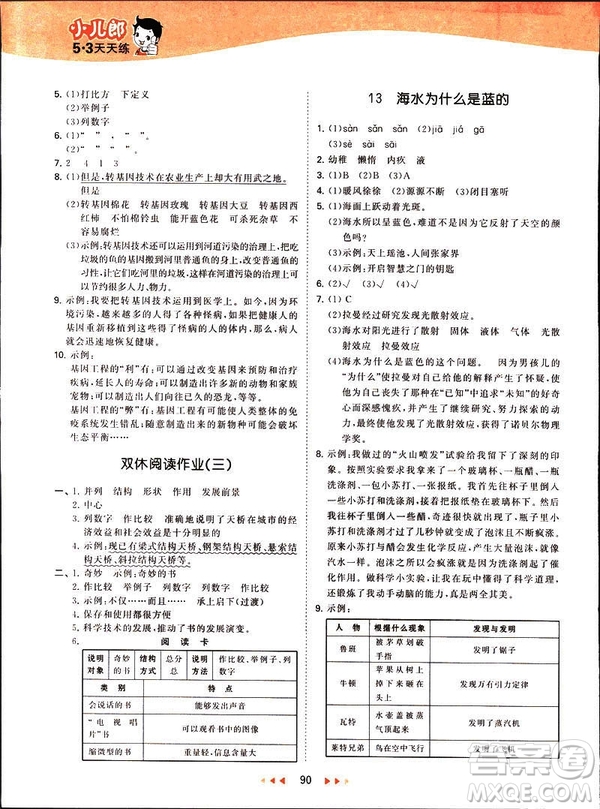 2019春季53天天練六年級(jí)下冊(cè)語(yǔ)文語(yǔ)文YS版參考答案