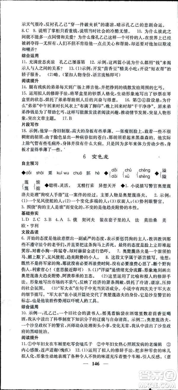 2019年名校課堂內(nèi)外語文九年級(jí)下冊(cè)人教版答案