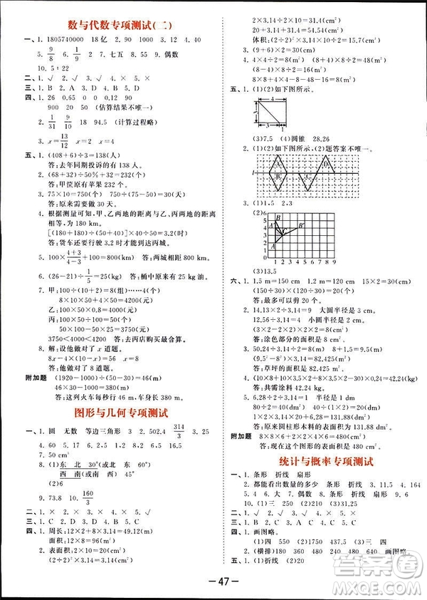 曲一線2019春季53天天練六年級數(shù)學(xué)下冊北師大版參考答案