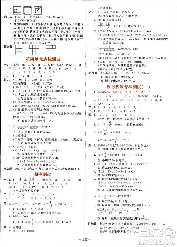 曲一線2019春季53天天練六年級數(shù)學(xué)下冊北師大版參考答案