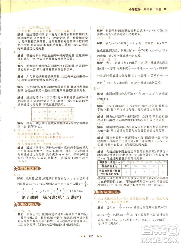 曲一線小兒郎2019春53天天練小學(xué)數(shù)學(xué)六年級下冊RJ人教版答案