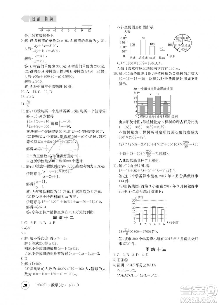 金太陽(yáng)教育2019新版日清周練人教版七年級(jí)數(shù)學(xué)下冊(cè)答案